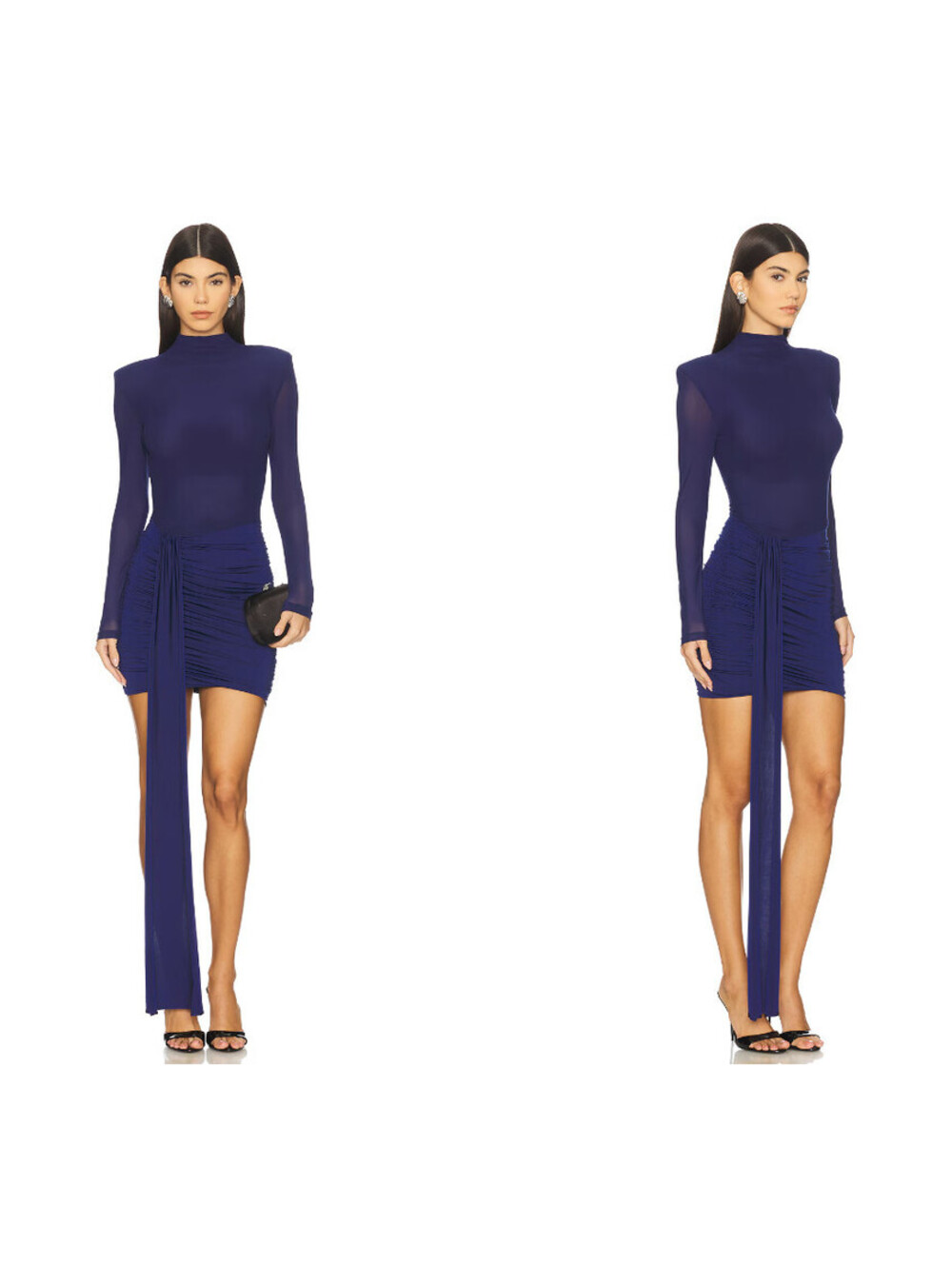 NWT Nookie Enigma Mini Dress Navy Ruched Long Sleeve Draped Sash Size S $349